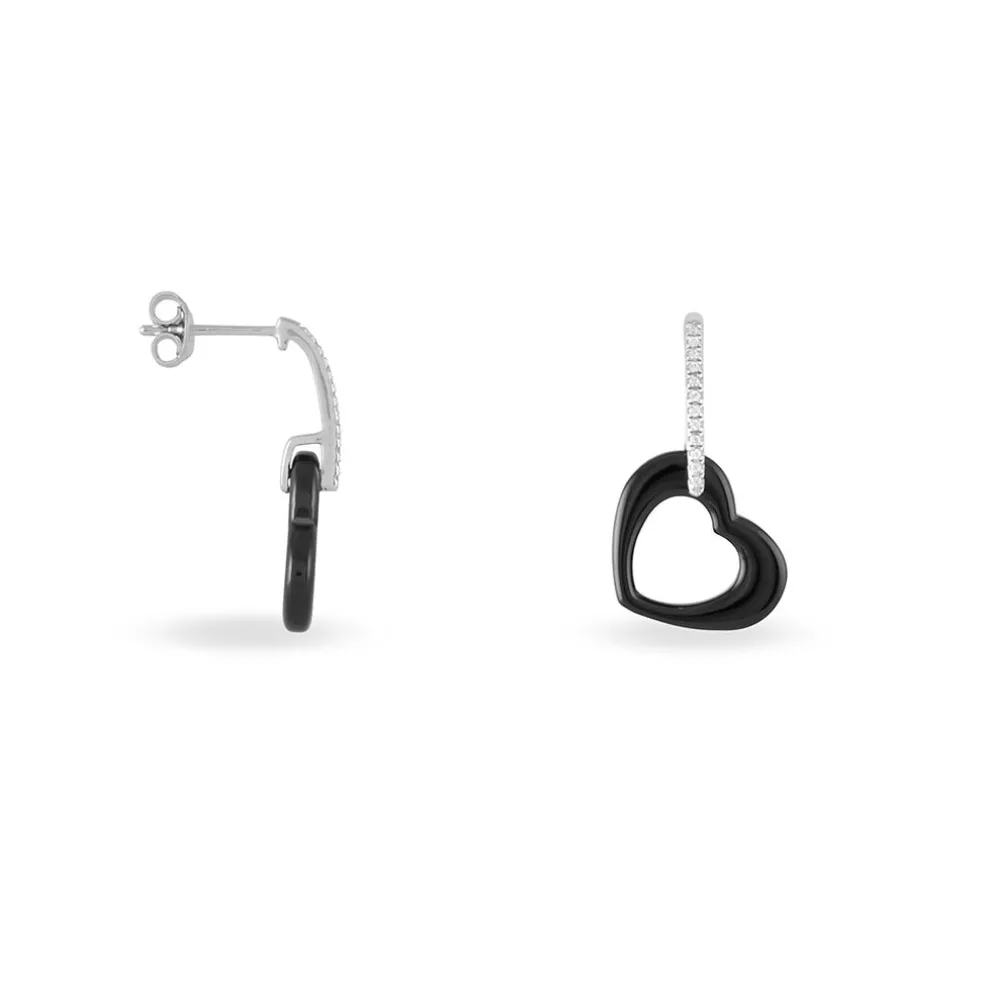 Boucles D'oreilles Pendantes Elodie Argent Blanc Oxyde Et Céramique
