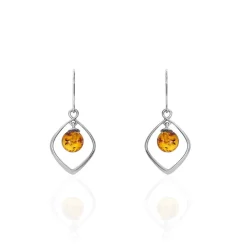 Boucles D'oreilles Pendantes Iva Argent Blanc Ambre
