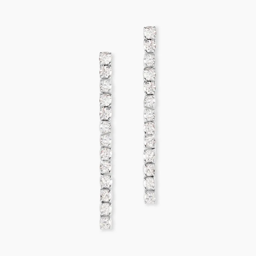 Boucles D'oreilles Pendantes Moscovado Or Blanc Diamant Synthétique