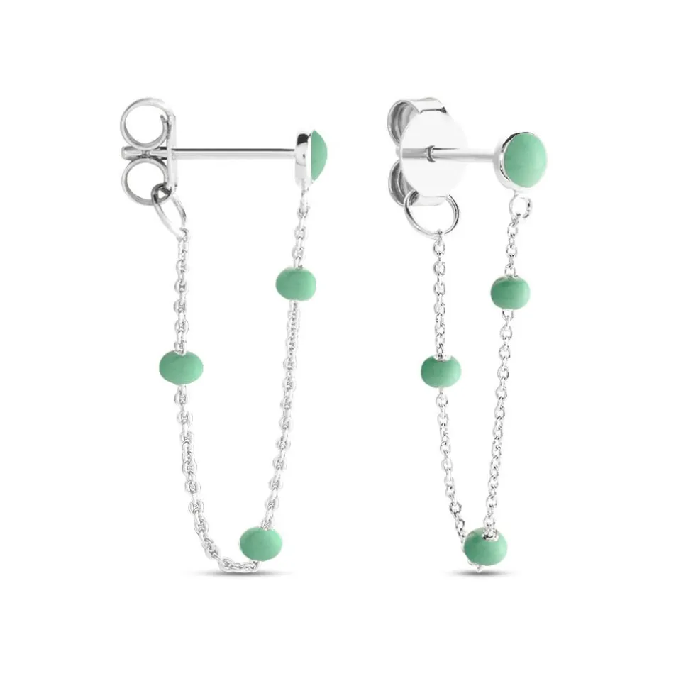 Boucles D'oreilles Pendantes Polka Argent Blanc