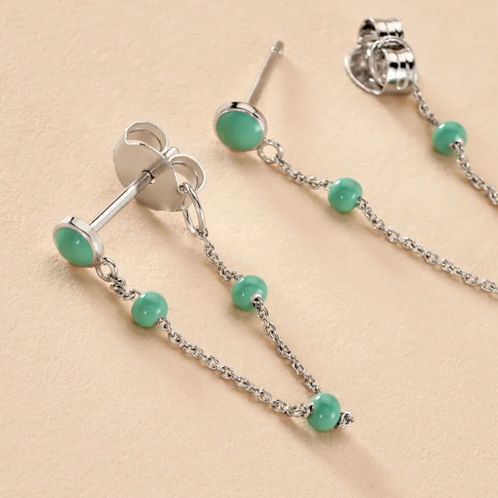 Boucles D'oreilles Pendantes Polka Argent Blanc