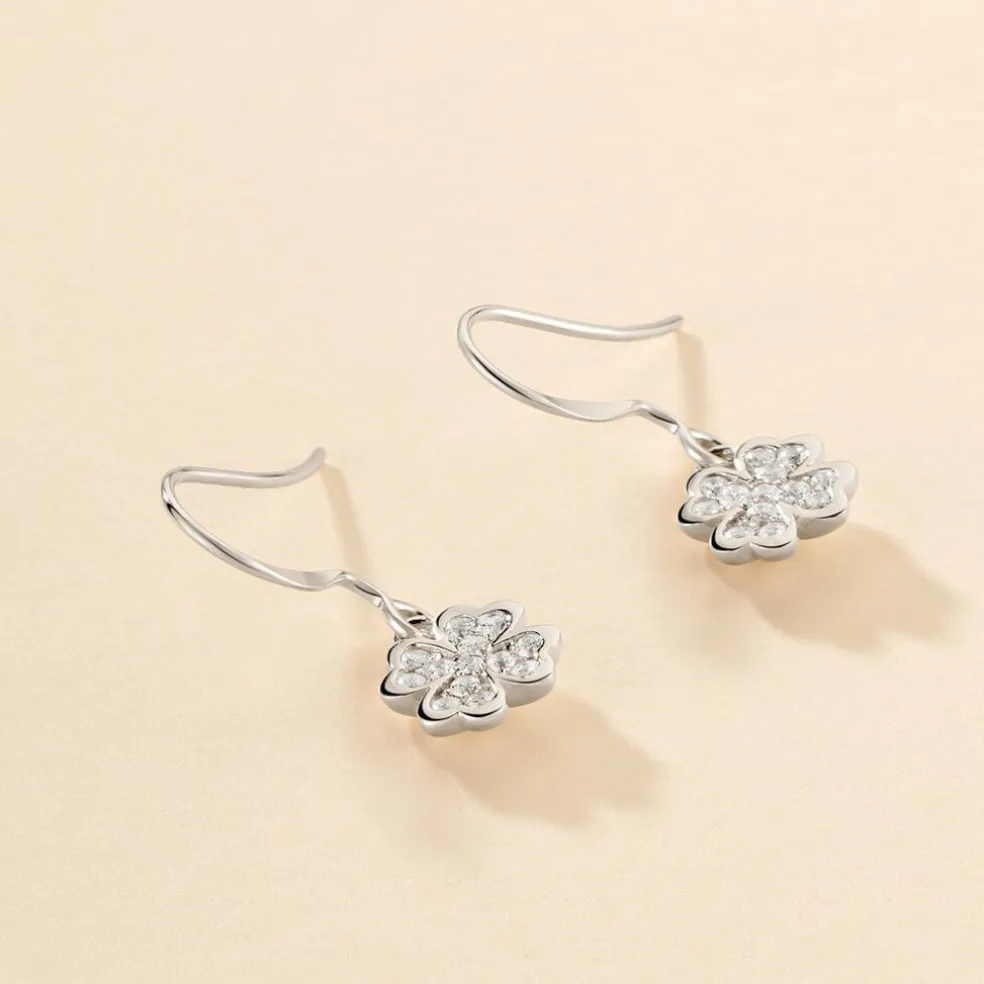 Boucles D'oreilles Pendantes Fortunata Argent Blanc Oxyde De Zirconium