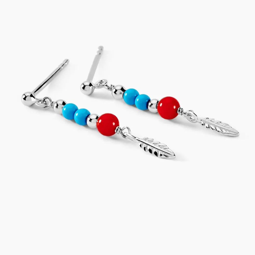 Boucles D'oreilles Pendantes Behati Argent Blanc Corail Turquoise