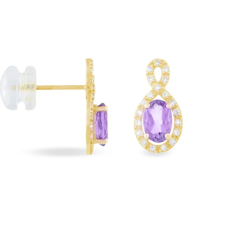 Boucles D'oreilles Pendantes Passion Or Jaune Amethyste Et Oxyde