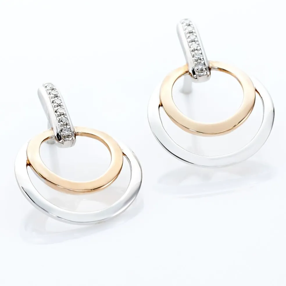 Boucles D'oreilles Pendantes Eloisia Or Bicolore Diamant