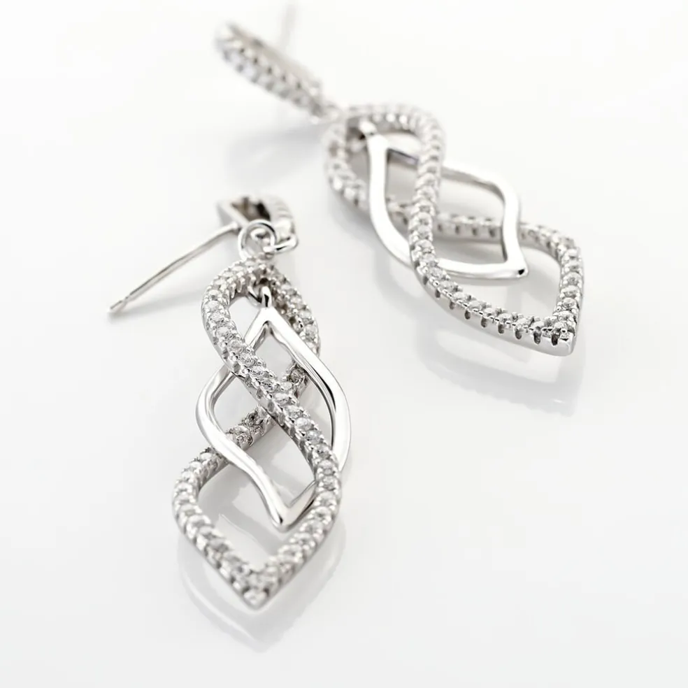 Boucles D'oreilles Pendantes Malika Argent Blanc Oxyde De Zirconium