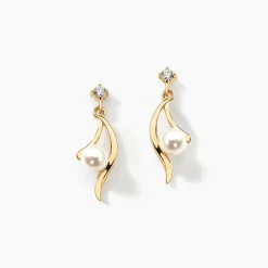 Boucles D'oreilles Pendantes Orientale Or Jaune Perle De Culture