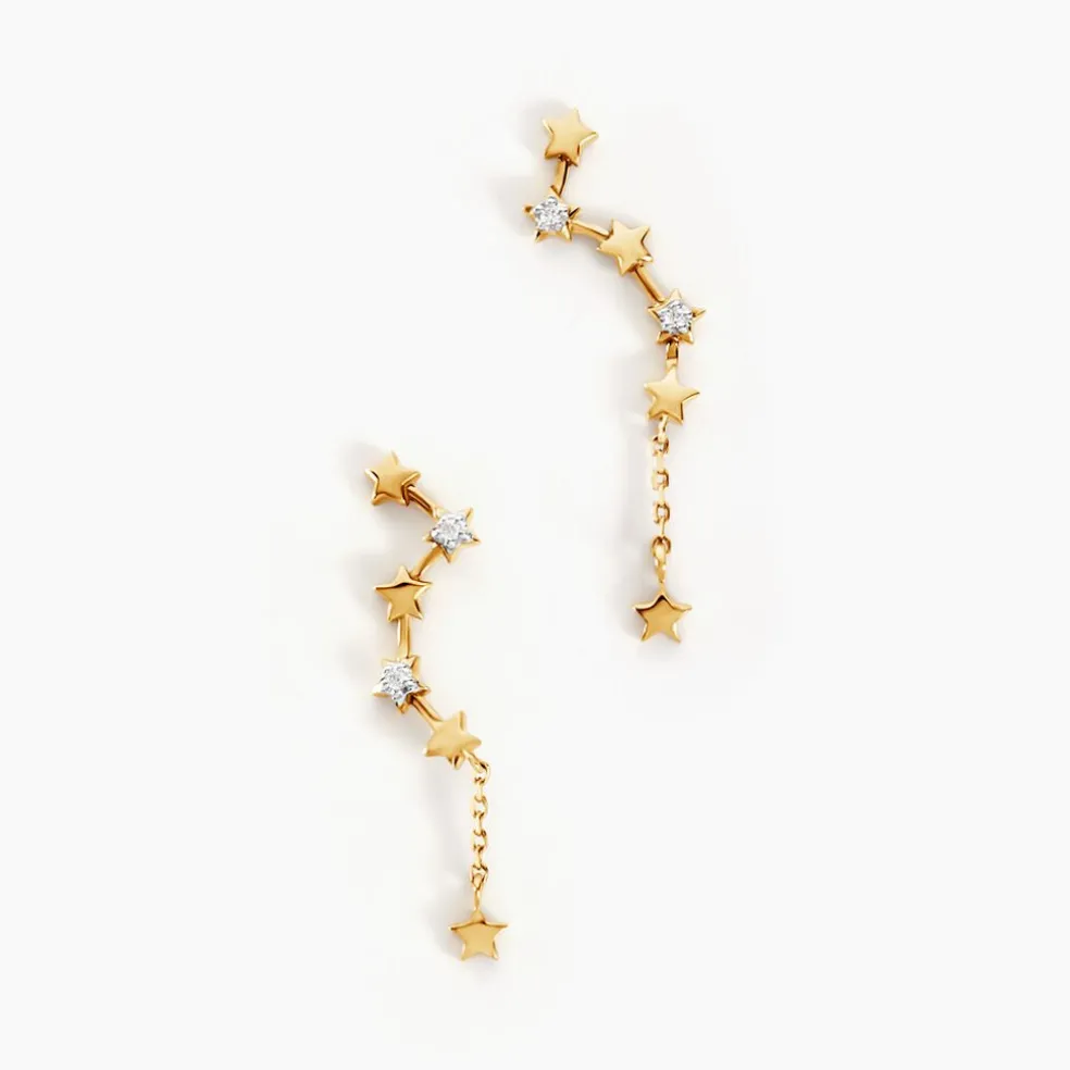 Boucles D'oreilles Pendantes Orion Or Jaune Oxyde De Zirconium