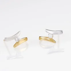 Boucles D'oreilles Pendantes Ascagne Or Bicolore Oxyde De Zirconium