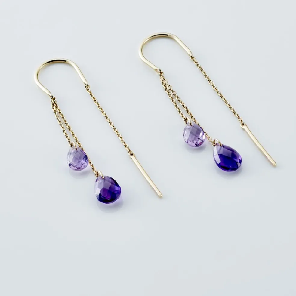 Boucles D'oreilles Pendantes Terence Or Jaune Amethyste