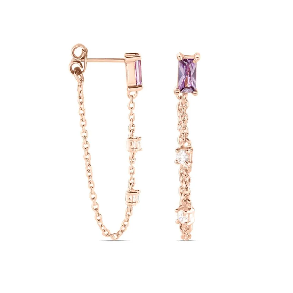 Boucles D'oreilles Pendantes Purple Mood Argent Rose Oxydes