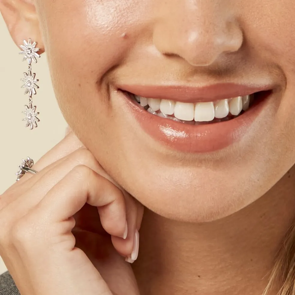 Boucles D'oreilles Pendantes Daisy Argent Blanc Oxyde De Zirconium