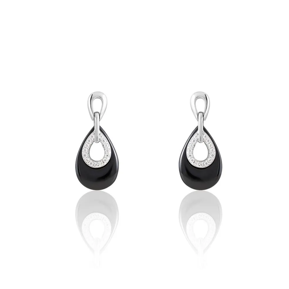 Boucles D'oreilles Pendantes Héléane Argent Blanc Céramique Et Oxyde