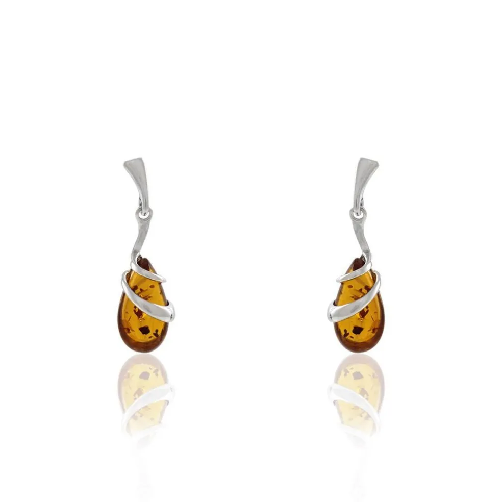 Boucles D'oreilles Pendantes Argent Blanc Melusine Ambre