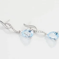 Boucles D'oreilles Pendantes Assaf Or Blanc Topaze Et Oxyde