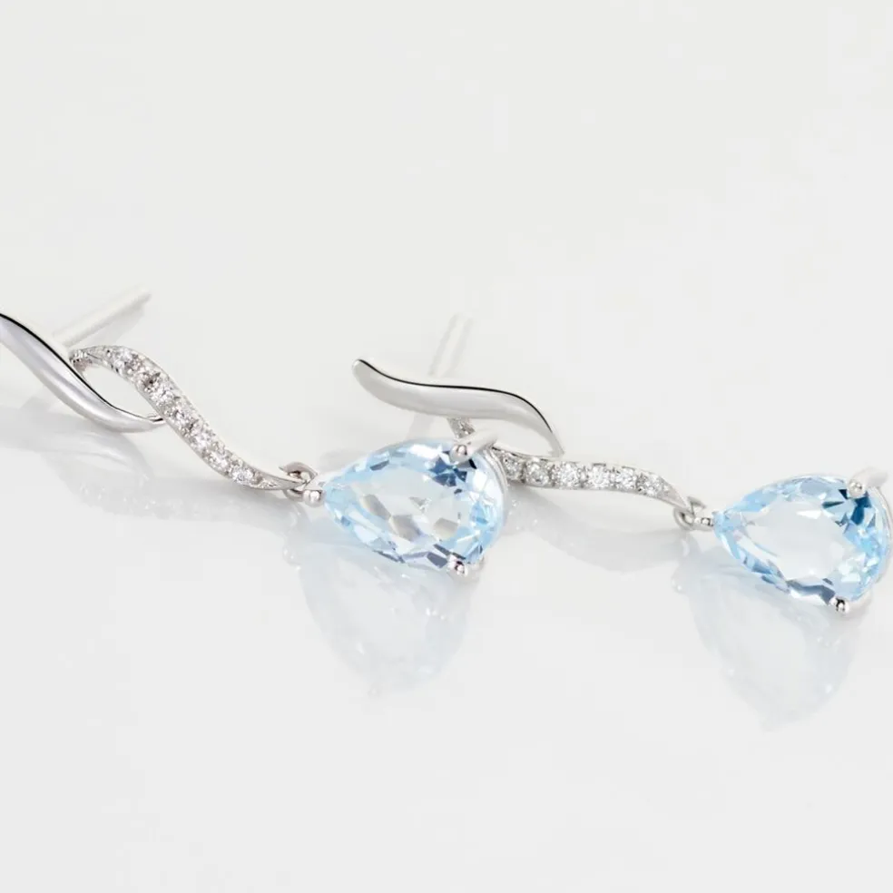 Boucles D'oreilles Pendantes Assaf Or Blanc Topaze Et Oxyde