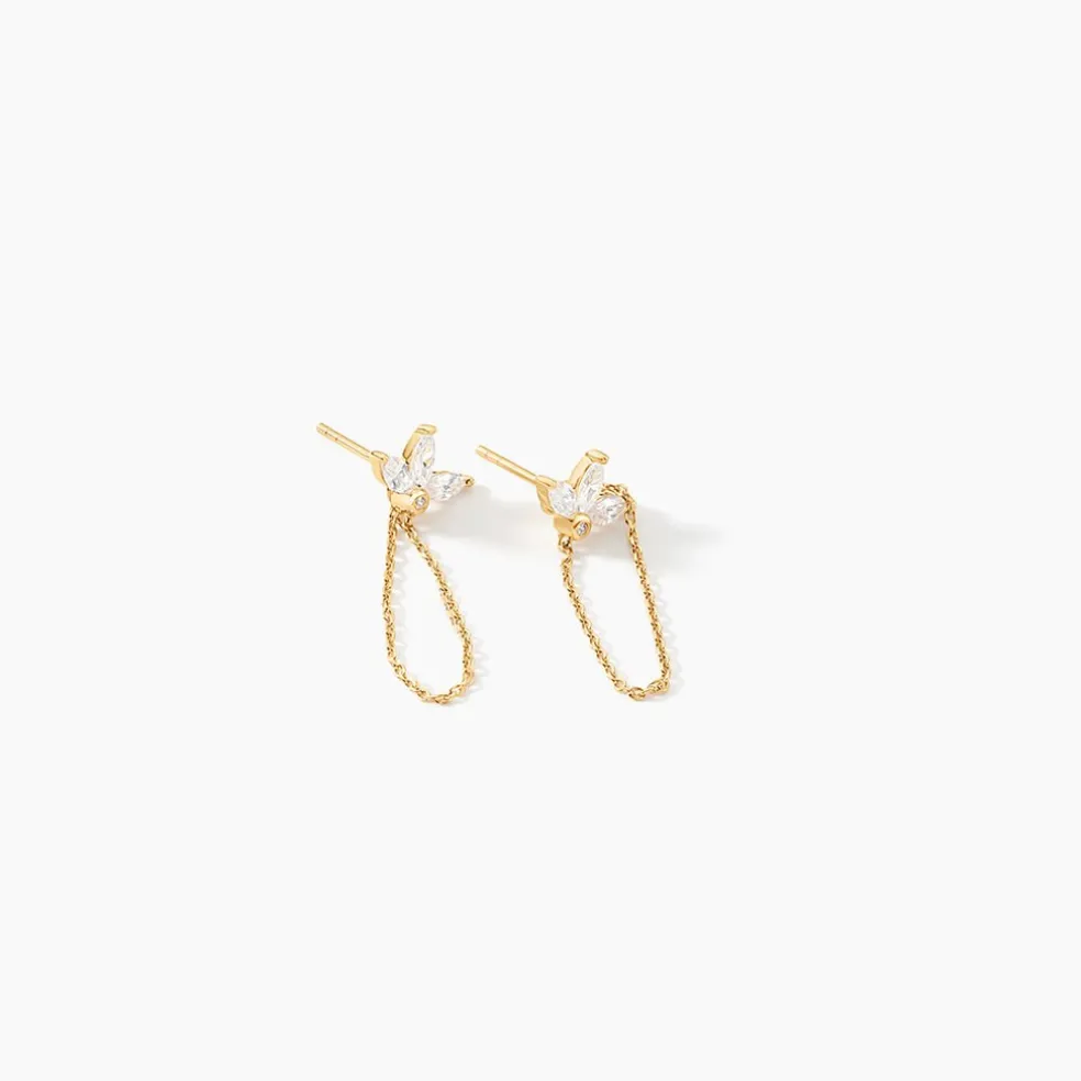 Boucles D'oreilles Pendantes Tiara Or Jaune Oxyde De Zirconium