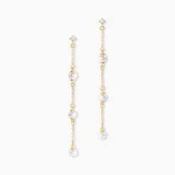 Boucles D'oreilles Pendantes Nanuk Or Jaune Oxyde Et Perle De Culture
