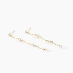 Boucles D'oreilles Pendantes Nanuk Or Jaune Oxyde Et Perle De Culture