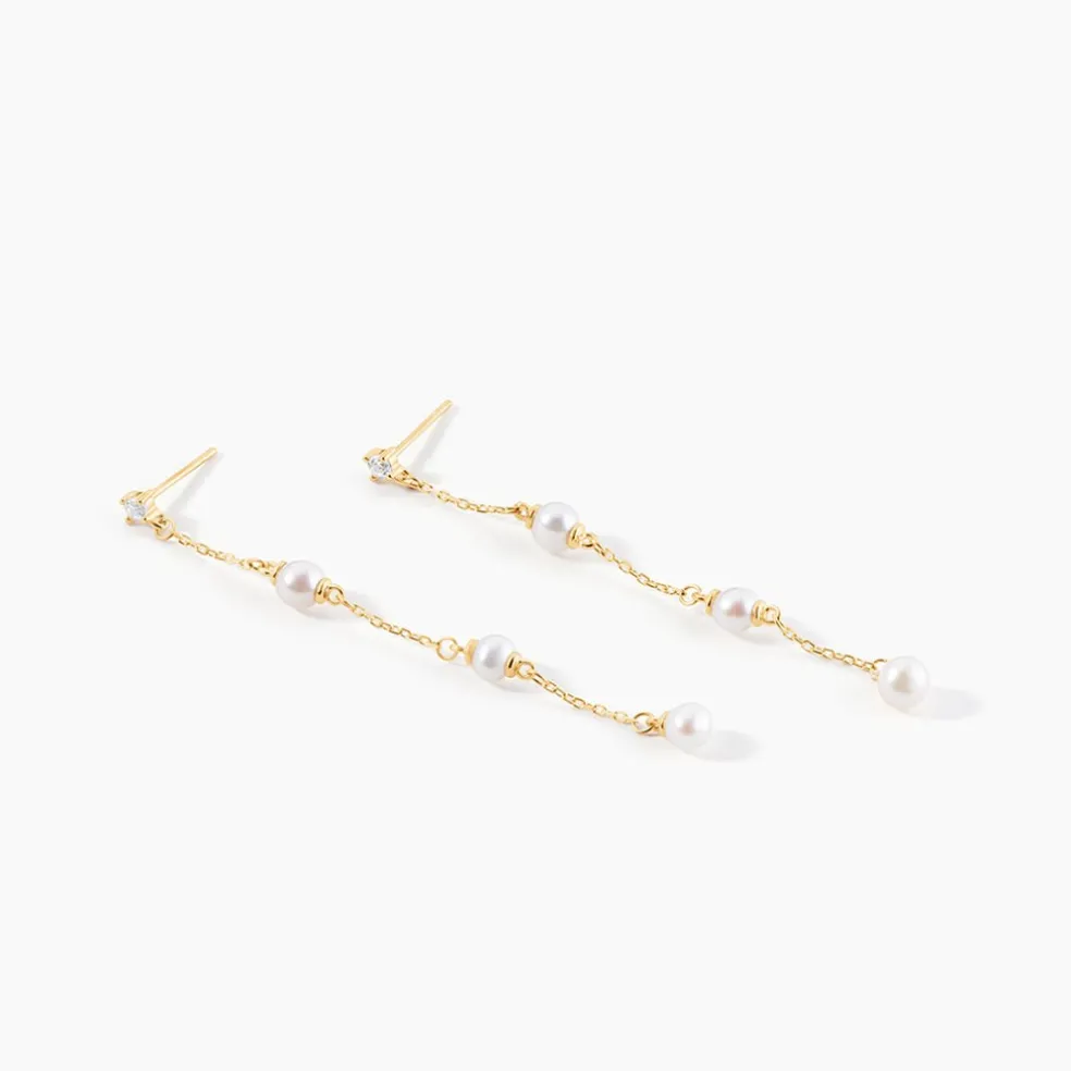 Boucles D'oreilles Pendantes Nanuk Or Jaune Oxyde Et Perle De Culture