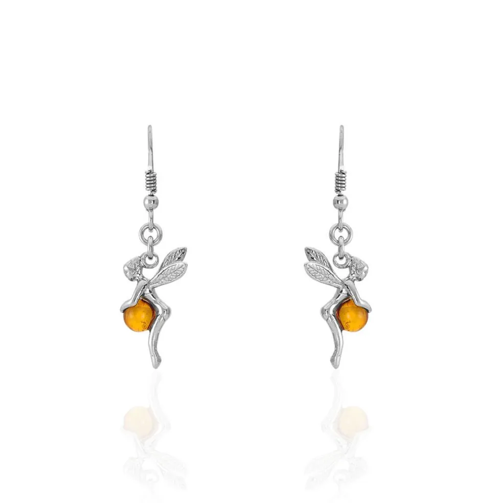 Boucles D'oreilles Pendantes Argent Blanc Abellia Ambre