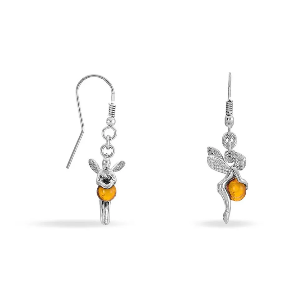 Boucles D'oreilles Pendantes Argent Blanc Abellia Ambre