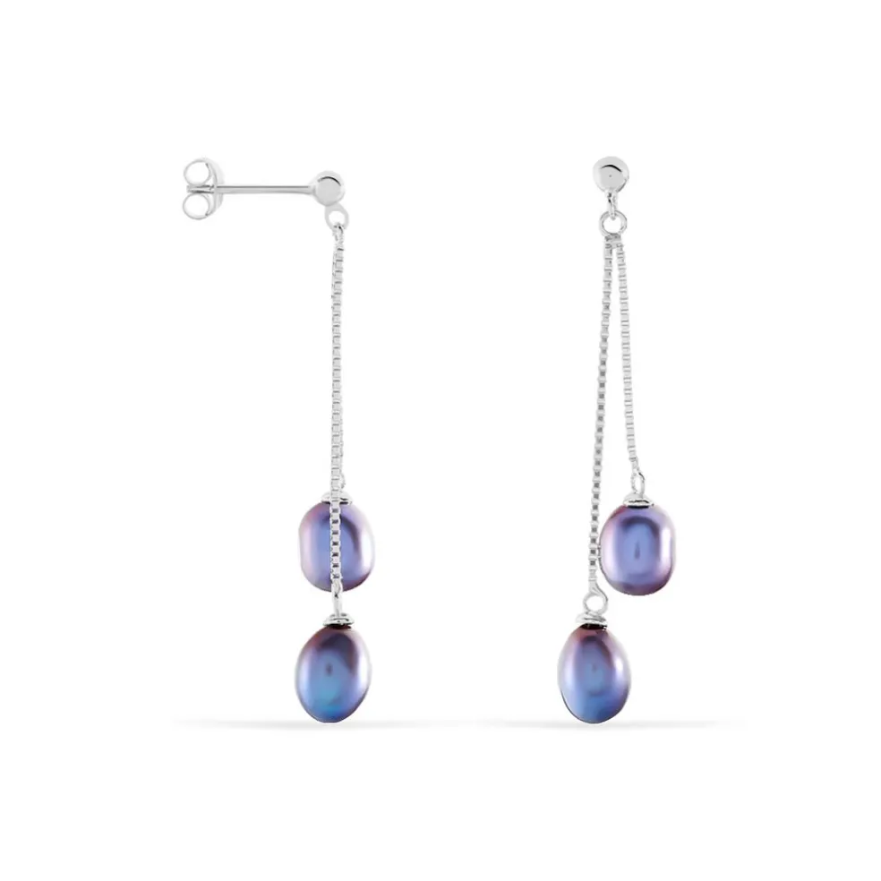 Boucles D'oreilles Pendantes Axell Argent Blanc Perle De Culture