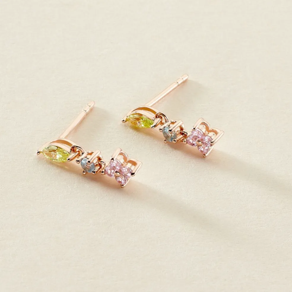 Boucles D'oreilles Pendantes Nimbe Argent Rose Oxyde De Zirconium