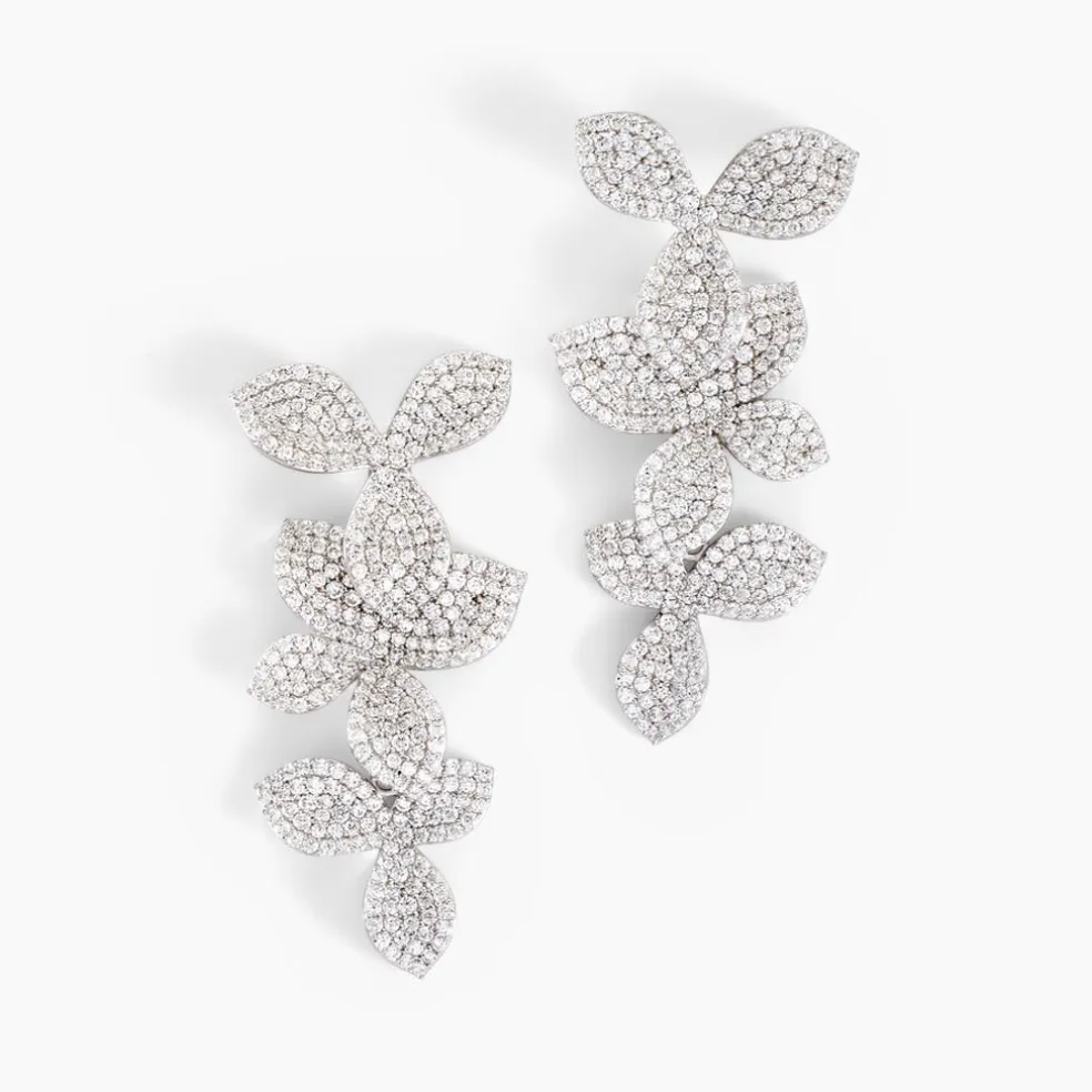Boucles D'oreilles Pendantes Radiant Bloom Argent Blanc Oxyde