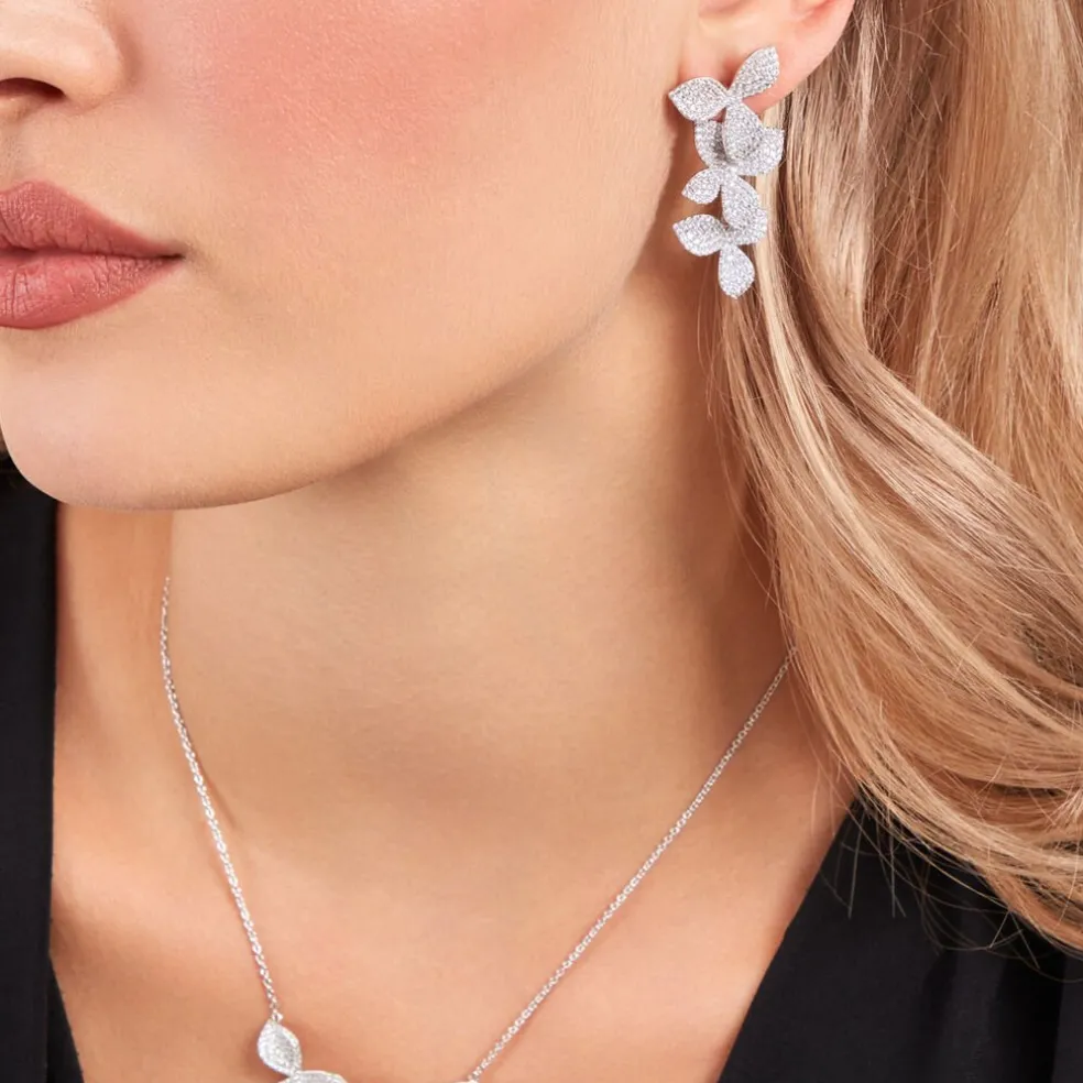 Boucles D'oreilles Pendantes Radiant Bloom Argent Blanc Oxyde