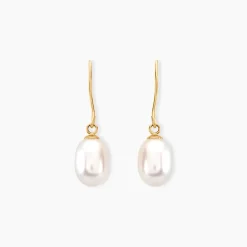 Boucles D'oreilles Pendantes Baroque Or Jaune Perle De Culture