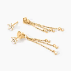 Boucles D'Oreilles Pendantes Solenne Plaqué Or Jaune Oxyde De Zirconium