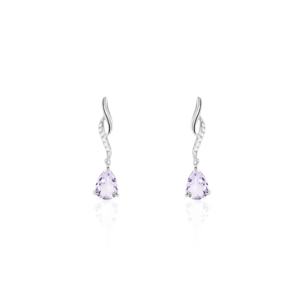Boucles D'oreilles Pendantes Assaf Or Blanc Amethyste Et Oxyde