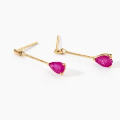Boucles D'oreilles Pendantes Goutte Or Jaune Rubis