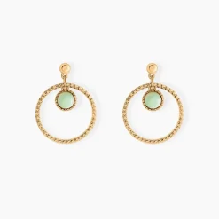 Boucles D'oreilles Pendantes Amalthea Plaqué Or Doré Aventurine Vert