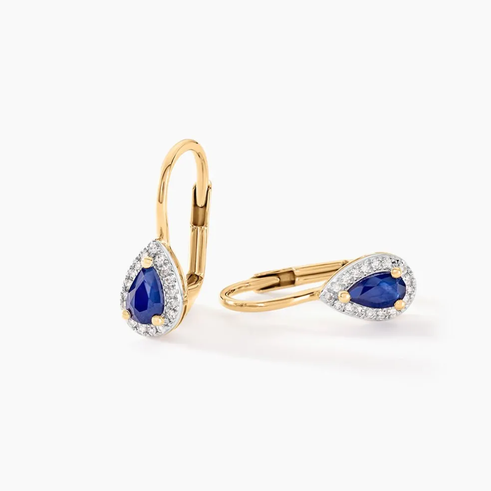 Boucles D'oreilles Pendantes Doorsie Or Jaune Saphir Et Diamant