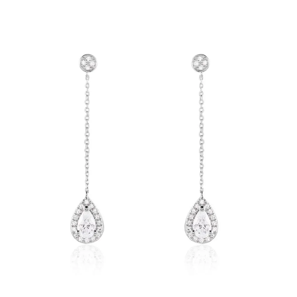 Boucles D'oreilles Pendantes Searlas Or Blanc Oxyde De Zirconium