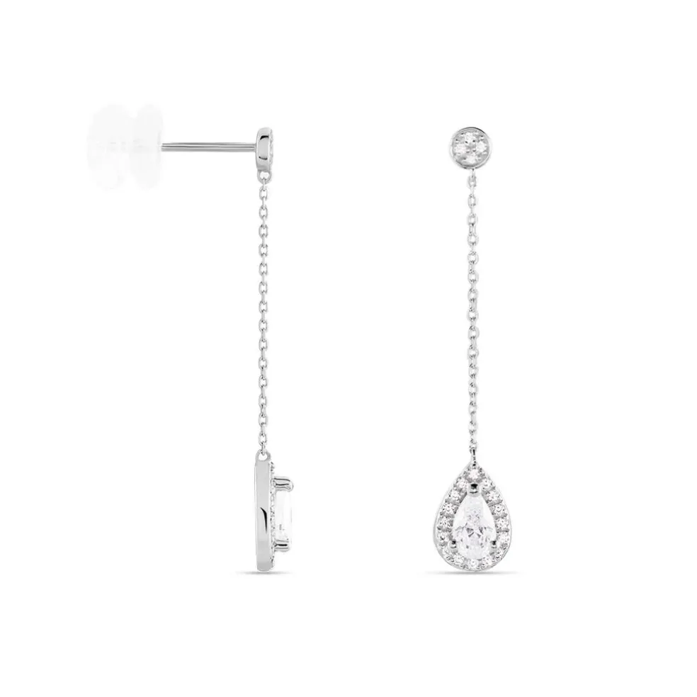 Boucles D'oreilles Pendantes Searlas Or Blanc Oxyde De Zirconium
