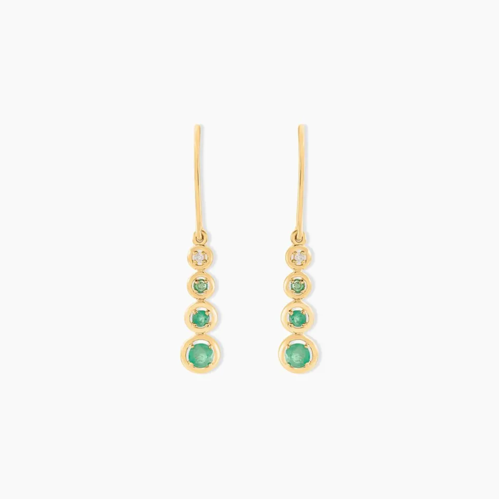 Boucles D'oreilles Pendantes Josephine Or Jaune Emeraude