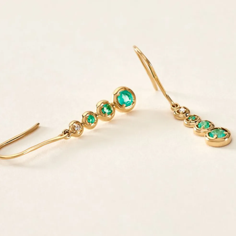 Boucles D'oreilles Pendantes Josephine Or Jaune Emeraude