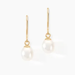 Boucles D'oreilles Pendantes Baroque Or Jaune Perle De Culture
