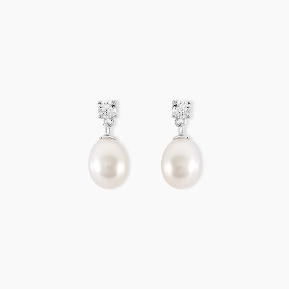 Boucles D'oreilles Pendantes Dolores Argent Perle De Culture Et Oxyde