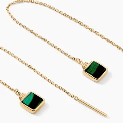 Boucles D'oreilles Pendantes Caron Or Jaune Malachite