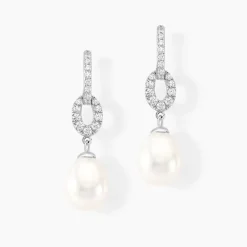 Boucles D'oreilles Pendantes Tiphaine Argent Blanc Perle De Culture