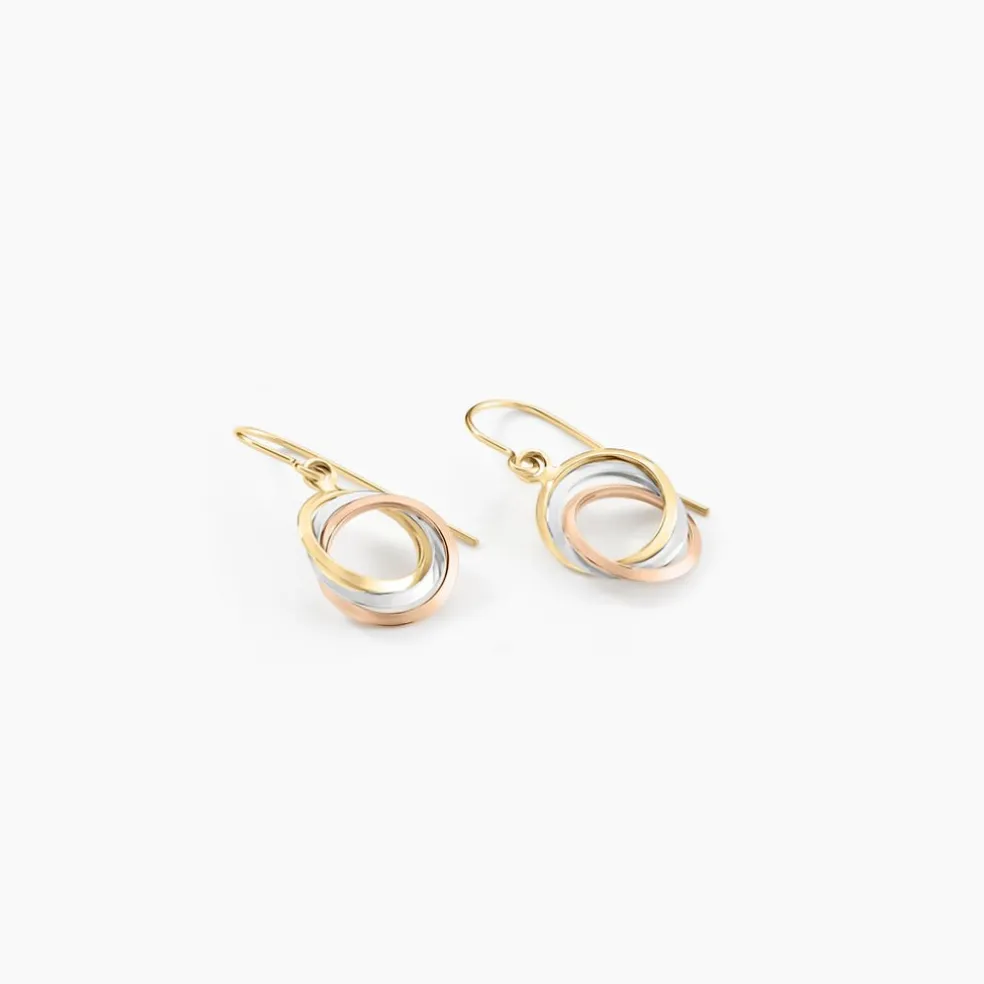 Boucles D'oreilles Pendantes Berangere Triple Cercles Or Tricolore