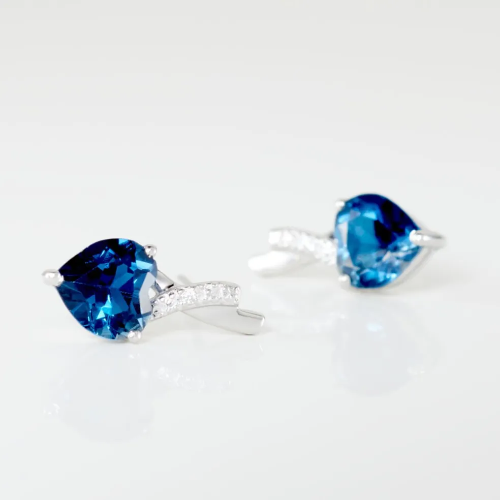 Boucles D'oreilles Pendantes Or Blanc Clothilde Topazes Oxydes