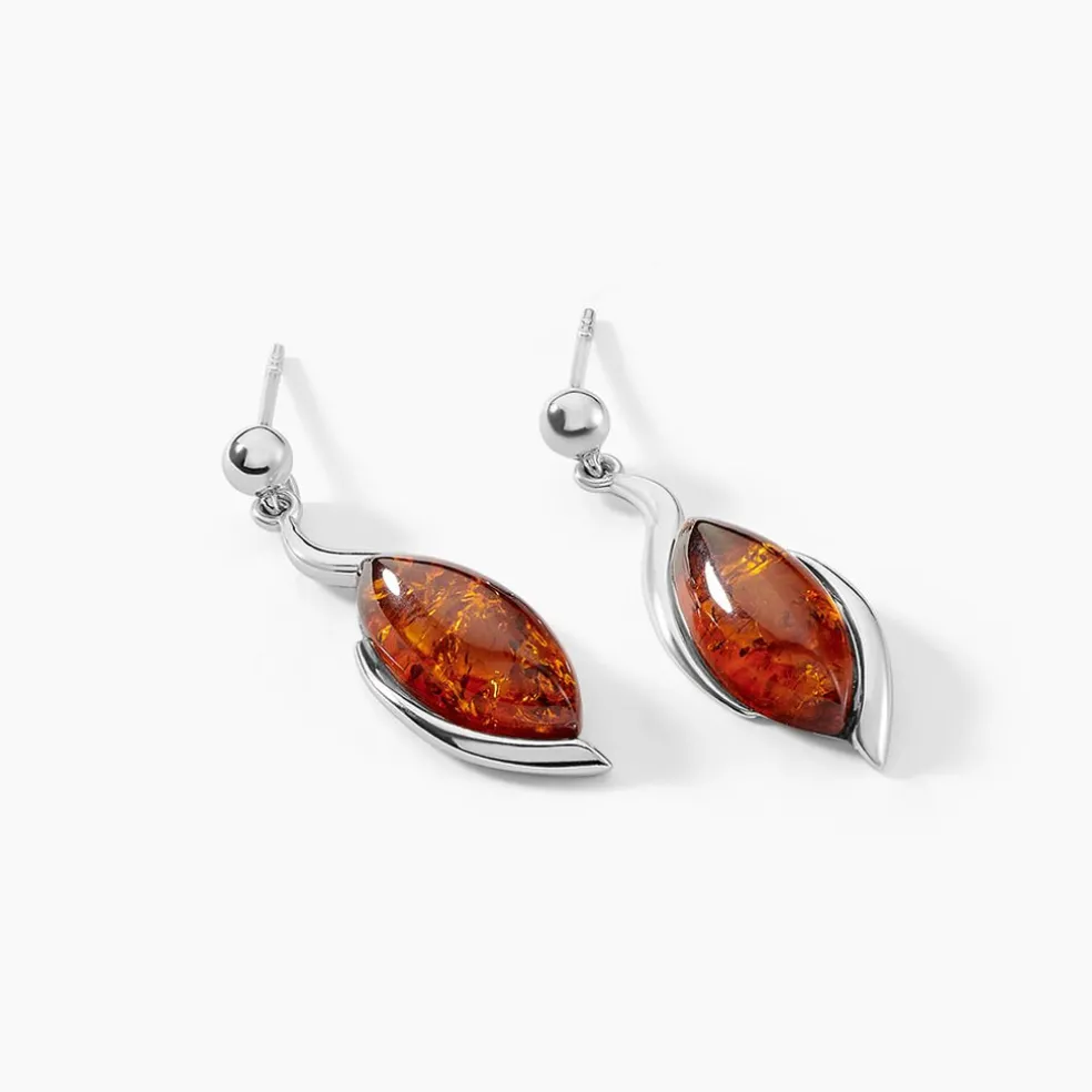Boucles D'oreilles Pendantes Vyara Argent Blanc Ambre