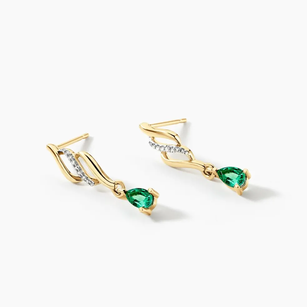 Boucles D'oreilles Pendantes Or Jaune Patrocle Emeraude Et Diamants