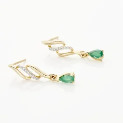 Boucles D'oreilles Pendantes Or Jaune Patrocle Emeraude Et Diamants