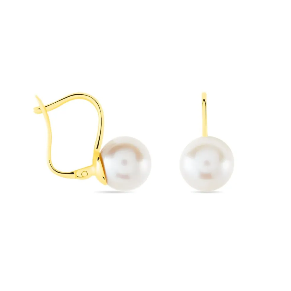 Boucles D'oreilles Pendantes Akoya Or Jaune Perle De Culture D'akoya